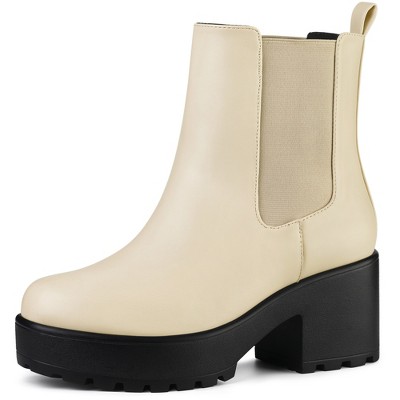 Allegra K Women's Platform Chunky Heel Chelsea Ankle Boots Combat Boots