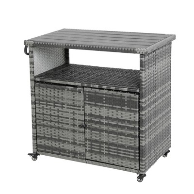 Anybear Outdoor Wicker Bar Cart, Patio Bar Cart, for Porch Backyard Garden Poolside Party, Light brown