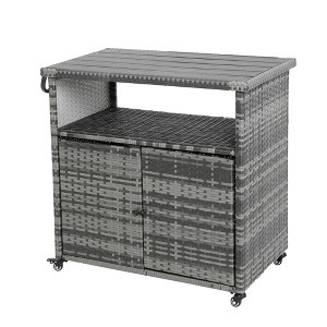 Anybear Outdoor Wicker Bar Cart, Patio Bar Cart, for Porch Backyard Garden Poolside Party, Light brown - 1 of 4