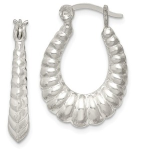 Black Bow Jewelry Oval Shrimp Hoop Earrings in Sterling Silver - 22mm (7/8 in) - 1 of 3