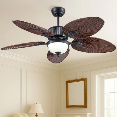 50 Inch Tropical Ceiling Fan with Light and Remote Glass Light Cover Palm Leaf Blades