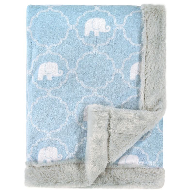 Hudson Baby Infant Boy Plush Blanket with Furry Binding and Back, Elephant, One Size, 1 of 4