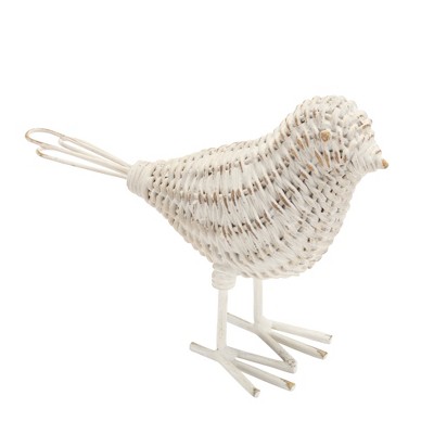 Set of 4 Beige and White Metal Wicker Bird Figurines