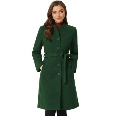 Allegra K Women's Collarless Single-Breasted Outwear Tie Waist Elegant Winter Coats