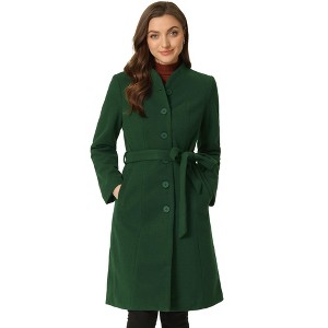 Allegra K Women's Collarless Single-Breasted Outwear Tie Waist Elegant Winter Coats - 1 of 4