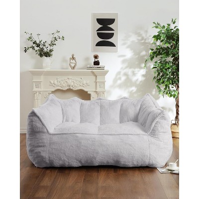 WhizMax Two-seater Bean Bag Cozy Cloud-Inspired Plush Sofa, Faux Fur Floor Love-seat with Armrests