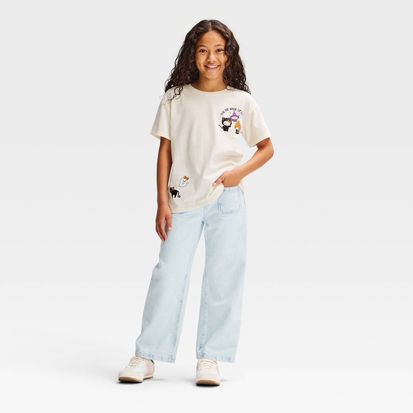 Футболка Sanrio Hello Kitty Halloween Oversized Front and Back Graphic T-Shirt - Cream XL Plus для девочек, цвет: Кремовый — фото 4