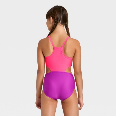 Cat & Jack Girls' Sleeveless Colorblock One Piece Swimsuit - Cat & Jack™ Pink/Purple M — фото 2