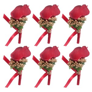 Unique Bargains Calla Lily Boutonnieres Silk Ribbon Artificial Flowers with Pins 2 Pcs - 1 of 4