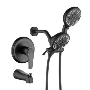 Cobbe Single Handle Wall Mounted Dual Shower Head with 5 Settings Hand Shower and Rain Shower Head and Tub Spout Shower Set Matte Black - 1 of 4