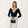 Anna-Kaci Women’s Contrast Collar Long Sleeve Top with Deep V Neckline Striped Cuffs and Tailored Trim Detailing - 2 of 4