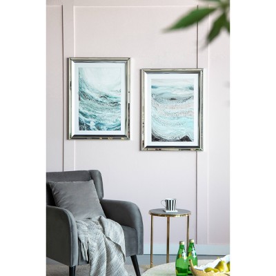 Aurora Crystal Mirror Framed Wall Art - Set Of 2 -  23.5" X 31.5" - Blue/White/Beige (Set of 2)