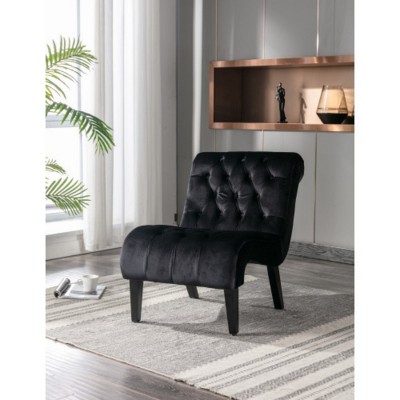 Syemin Accent Chairs Velvet Accent Chair, Modern Armless Small Lounger, Comfy Reading Chaise Lounge for Living Room, Black, 22.83"*30.71"*33.86"