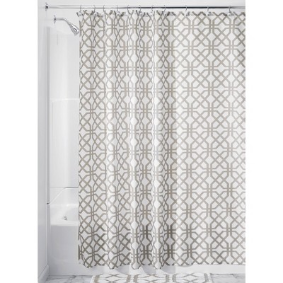 iDESIGN 72"x72" Trellis Fabric Shower Curtain Stone Gray/White: Woven Polyester, Buttonhole Top, Machine Washable