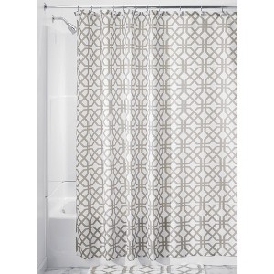 iDESIGN 72"x72" Trellis Fabric Shower Curtain Stone Gray/White: Woven Polyester, Buttonhole Top, Machine Washable - 1 of 4