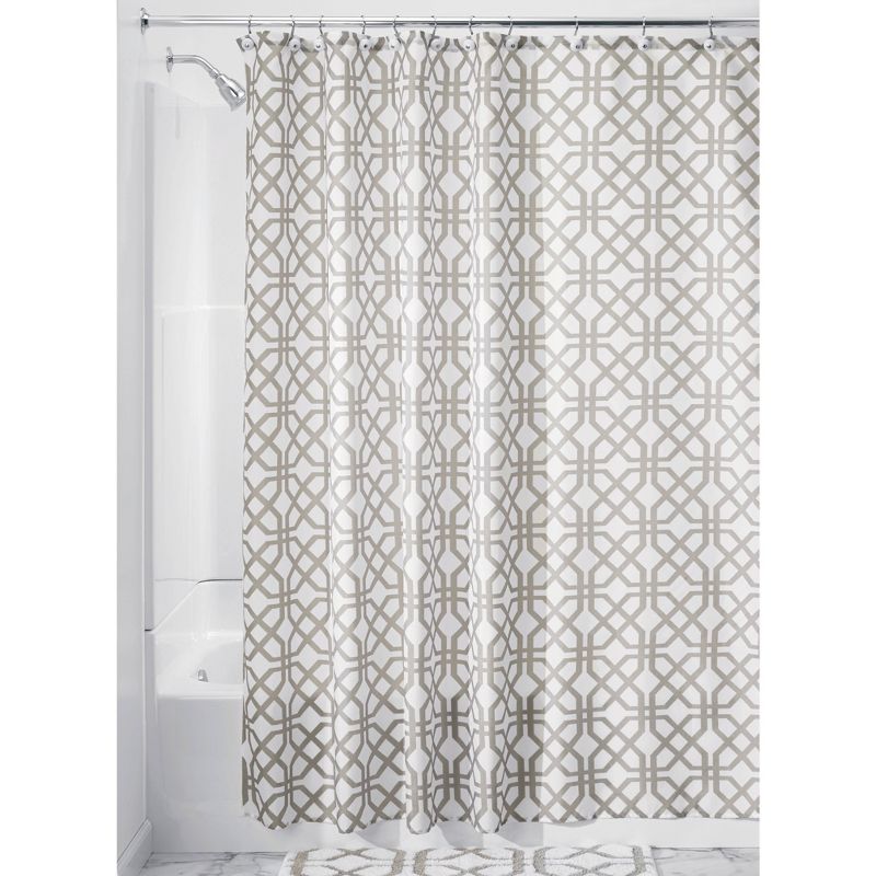 iDESIGN 72&#34;x72&#34; Trellis Fabric Shower Curtain Stone Gray/White, 1 of 6