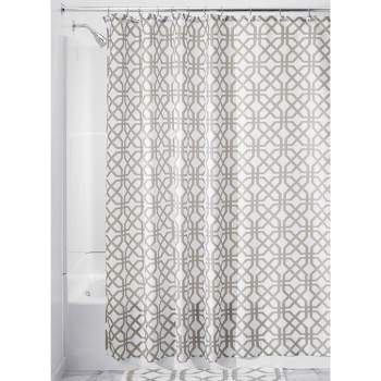 iDESIGN 72"x72" Trellis Fabric Shower Curtain Stone Gray/White