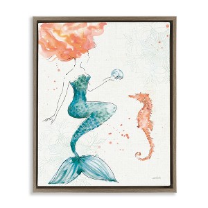 Stupell Industries Mermaid and Ocean Seahorse Floating Frame Canvas Art, Brown, 17" x 21" - 1 of 4