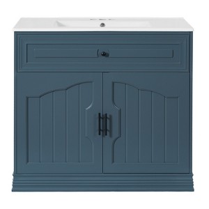 Vynxaria 36 in. 1 Freestanding Blue Bath Vanity with White Ceramic Top All Assembly Required - 1 of 4