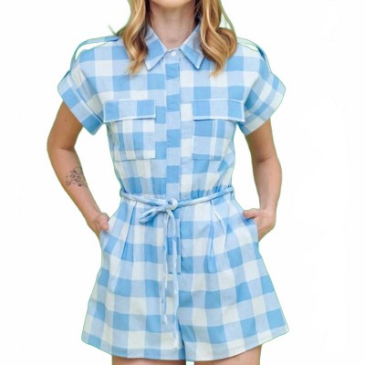 Women's Gina Gingham Print Shirt Romper - LENA
