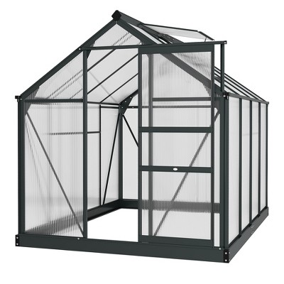 Outsunny Polycarbonate Greenhouse, Heavy Duty Outdoor Aluminum Walk-in Green House Kit with Vent & Door for Backyard Garden