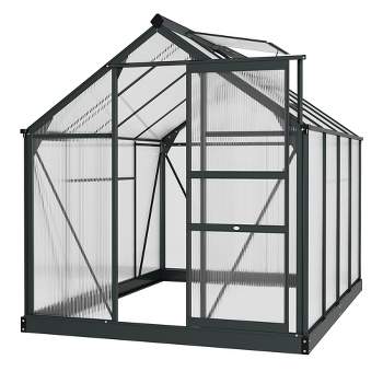 Outsunny 6.2' x 8.3' x 6.6' Polycarbonate Greenhouse, Heavy Duty Outdoor Aluminum Walk-in Green House Kit with Vent Door for Backyard Garden, Gray