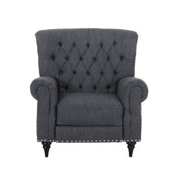 Sunapee Contemporary Nailhead Trim Tufted Recliner Charcoal Fabric/Espresso - Christopher Knight Home