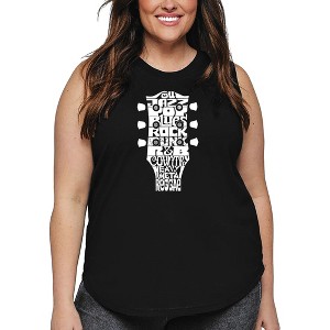 LA Pop Art Women's Word Art Tank Top - Guitar Head Music Genres - 1 of 4