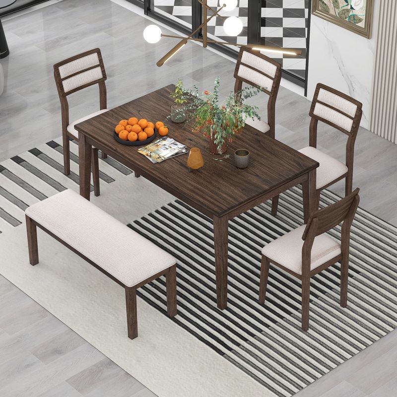 6 PCS Classic Dining Table Set with 4 Upholstered Chairs & Bench-ModernLuxe, 3 of 14