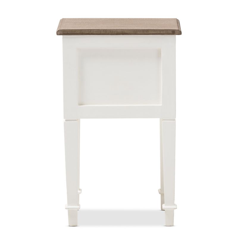 Dauphine 1 Drawer Provincial Style Oak and Distressed Finish Wood Nightstand White - Baxton Studio, 6 of 10