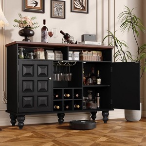 Wine Bar Liquor Cabinet with Wine Rack and Glass Holder, Buffet Cabinet with Adjustable Shelves, Black - 1 of 4