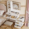 Makeup Vanity Desk with Lights, Mirror & Storage, Small Vintage Table Bench Set, Modern Fluted Dressing Table for Small Bedrooms Apartments - 2 of 4
