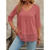 Coolmee Women's 3/4 Length Sleeve Tops V Neck Casual Pleated Tunic Tops Loose Fit Shirts Blouses - 4 of 4