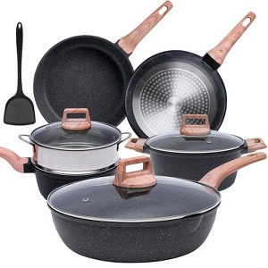 SKONYON 10pc Nonstick Ceramic Cookware Set Granite Coated Pots and Pans - 1 of 4