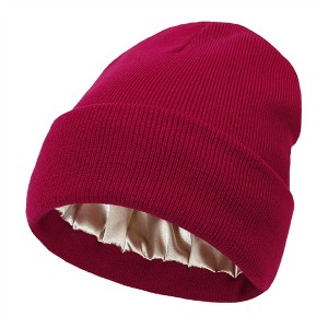 Anna-Kaci Women's Satin Lined Knit Beanie Hat with Folded Cuff for Hair Protection - 1 of 4