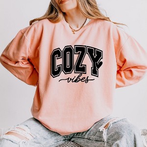 Simply Sage Market Women's Lightweight Garment Dyed Graphic Sweatshirt Cozy Vibes Bold - 1 of 4