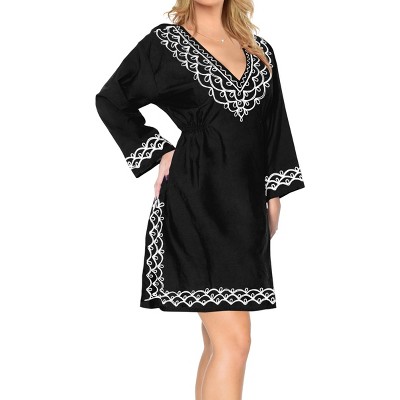LA LEELA Women's Mini Beachwear Swim Suit Loose Beach Dress Flowy Dress Summer Short Flowy Bathing Suit Cover Ups 8-12 Black, Solid