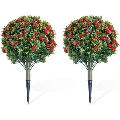 23.6" Artificial Flower Ball Tree with Ground Spike, Fake Topiary Trees for Home Decor Garden Patio and Indoor,2 Pack