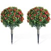 Set of 2 Artificial Topiary Ball Trees with Metal Stakes, 35.4" UV-Resistant PE Fake Plants with Camellia Flowers for Indoor/Outdoor - 2 of 4