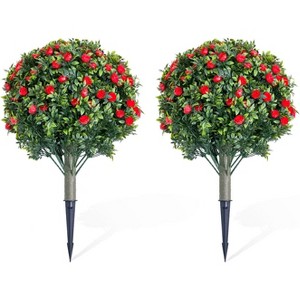 23.6" Artificial Flower Ball Tree with Ground Spike, Fake Topiary Trees for Home Decor Garden Patio and Indoor,2 Pack - 1 of 4