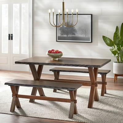 Mandeville 64.75'' Reclaimed Wood Farmhouse Dining Table in Walnut
