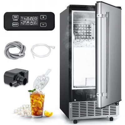 Simzlife Ice Maker, Stainless Steel, 80 Lbs/Day, Undercounter Commercial Freestanding/Built-In Ice Machine with Smart Control, 24 Lbs Capacity, Silver