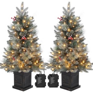 3ft Snow Flocked Christmas Tree, Small Artificial Christmas Tree with Base & 78 Lights, 8 Lighting Modes Hinged Xmas Tree, Christmas Decor - 1 of 4