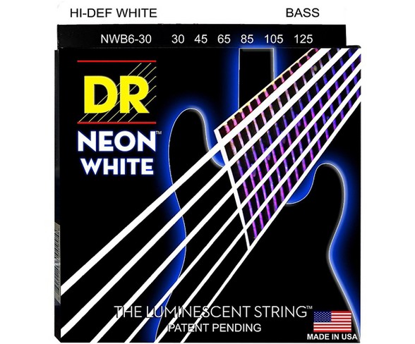 DR Strings Hi-Def NEON White Coated Medium 6-String Bass Strings