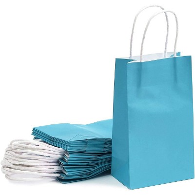 25 pcs 5"x3.15"x9" Blue Kraft Paper Gift Bags, Party Favor, Shopping Bags with Handles