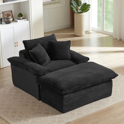 Pexfix 55 In. W Modern Cushioned Corduroy Single Seat Sofa With Pillows and Footrest Lounge Chair for Living Room Bedroom Apartment Office Black