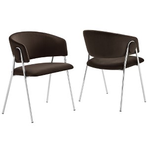 Modway Nella Performance Velvet Dining Chairs – Set of 2 – Chocolate Brown Barrel Armchairs, Mid-Century Modern Upholstered Accent Seats - 1 of 4