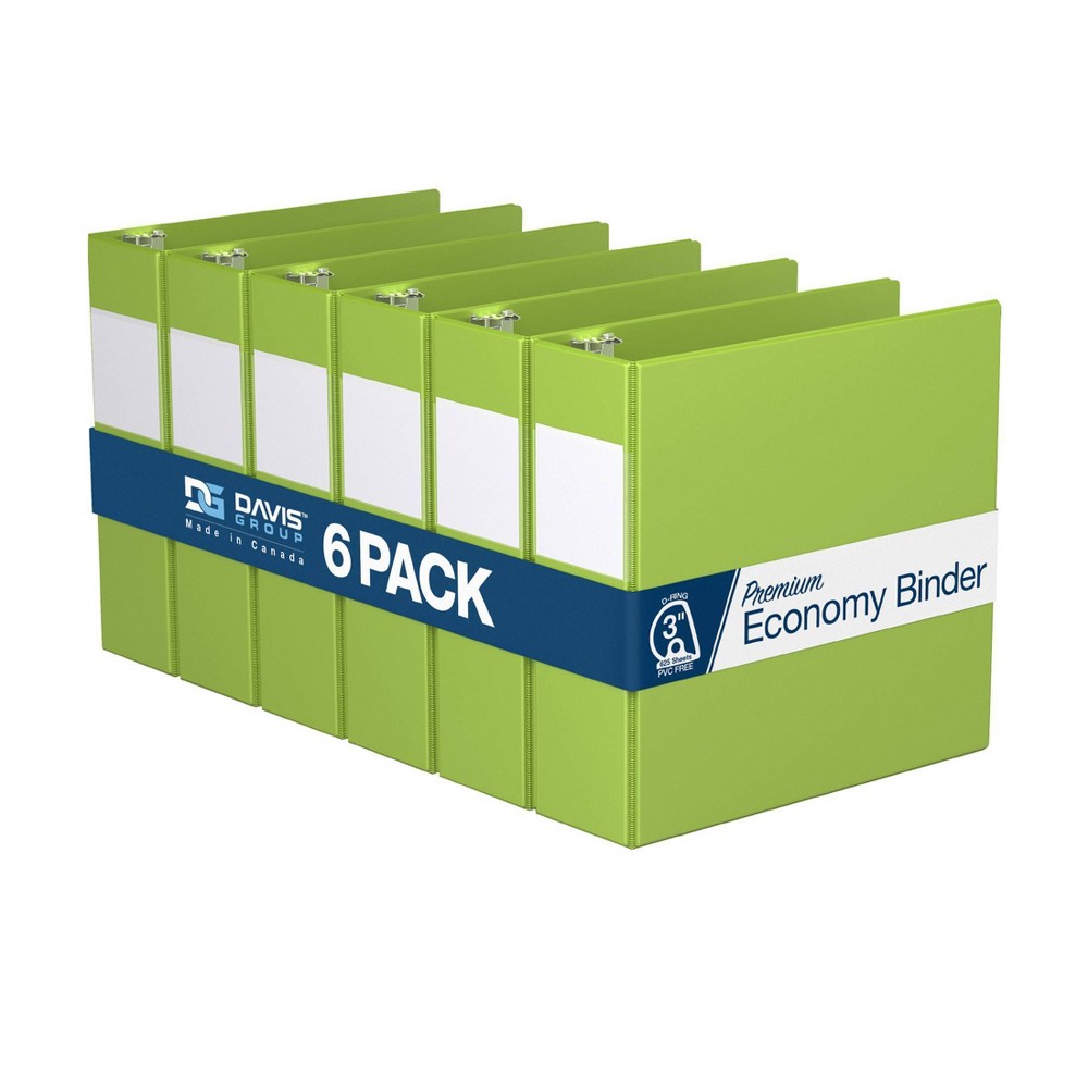 Premium Economy 3" Angle D Ring Binder 6pk Lime Green: Davis Group Jumbo Hard Cover, 625 Sheet Capacity, 2 Pockets