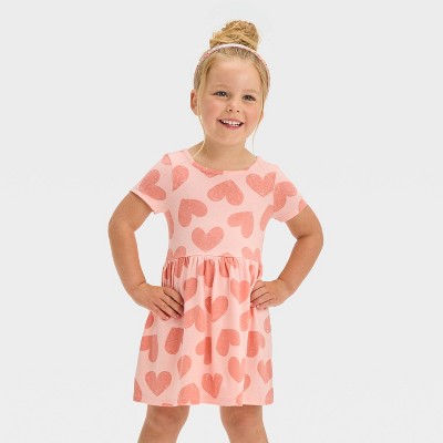 Image of Toddler Girls' Hearts Short Sleeve Dress - Cat & Jack™ Pink 12M