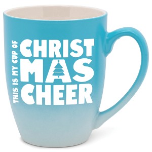 Elanze Designs This is My Cup of Christmas Cheer Two Toned Ombre Matte Teal and White 12 ounce Ceramic Stoneware Coffee Cup Mug - 1 of 4